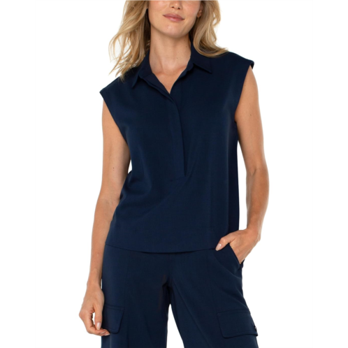 Womens Liverpool Los Angeles Sleeveless Cropped Shirt With Elastic at Waist