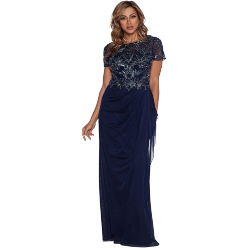 XSCAPE Long Beaded Top Sheer Matte Jersey Skirt Dress