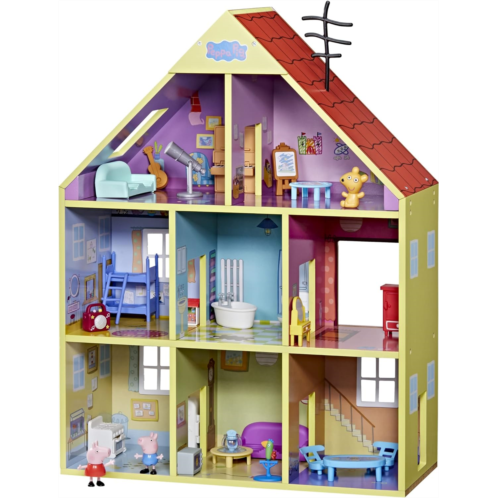 Peppa Pig Wooden Deluxe Playhouse, 8 Rooms, Includes 2 Fun Figures and 29 Accessories, Made of Responsibly Sourced Wood, for Ages 3 and Up (Amazon Exclusive)