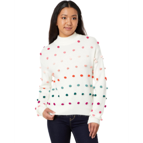 Womens CeCe Mock Neck Rainbow Pompom Sweater