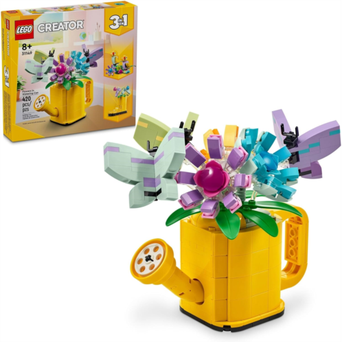LEGO Creator 3 in 1 Flowers in Watering Can Building Toy, Transforms from Watering Can to Rain Boot to 2 Birds on a Perch, Fun Animal Toy for Kids, Birthday and Nature Toy for Girl