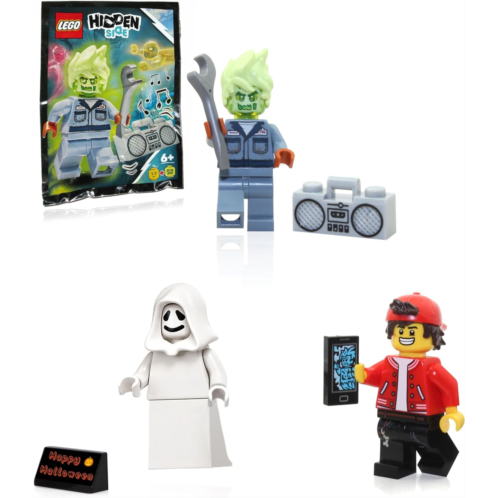 LEGO Hidden Side Minifigure Combo Pack - Jack Davids (Backwards Cap), Possessed Mechanic Zombie (Scott Francis) with Alternate Head, and Ghost with White Hood and Halloween Display