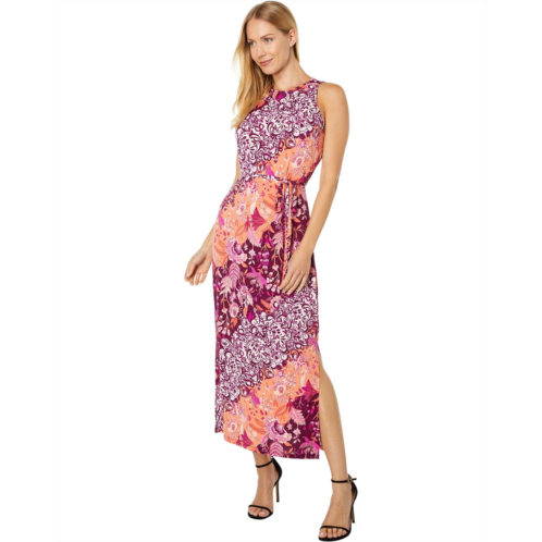 London Times Halter Maxi Dress with Tie Waist/Side Slit