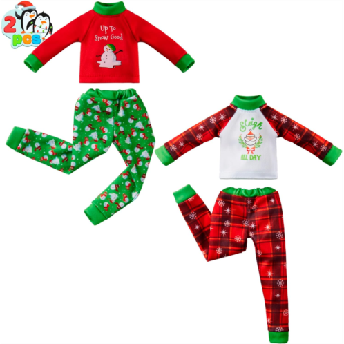 JOYIN 2 Packs Christmas Elf Accessories Xmas Clothing Ugly Sweaters for Doll, Santa and Snowman Classic Style Pajamas, Christmas Doll Clothes,Christmas Sweater for Doll Green Red