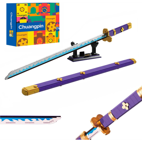 CHUANGPIN Zoro Anime Swords Building Set Compatible with Lego,Roronoa Zoro Yamato Sword with Scabbard and Bracket,Handmade Purple Yama Enma Katana Toy Building Set for Adults (Yama