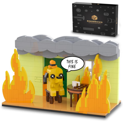 BUILDIFY This is Fine Dog Building Blocks, Funny Internet Meme Dog Compatible with Lego Dog,Puppy Animal Figure Calm in Fire,Desktop Collectible Model Toys,Birthday Gift for Kids B