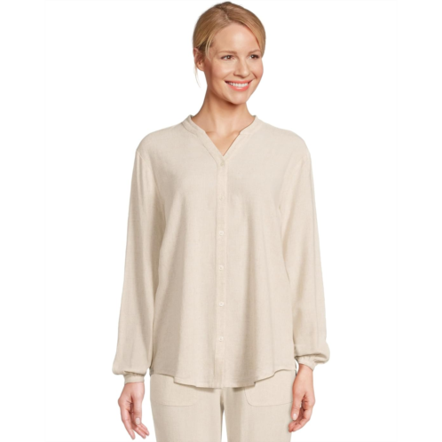 Womens Barefoot Dreams Linen Blend Blouse