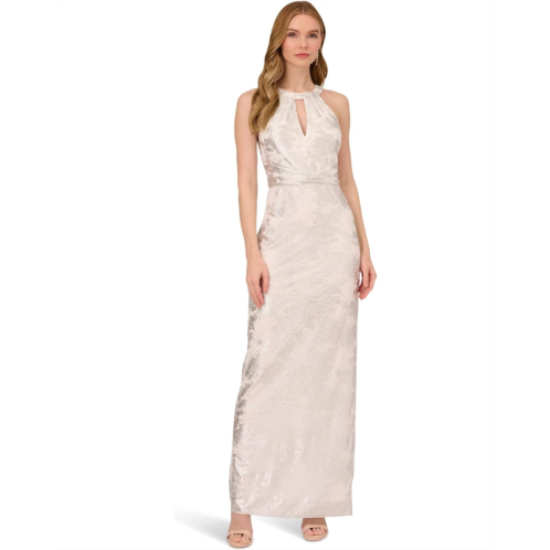 Adrianna Papell Long Sleeveless Foiled Halter Gown