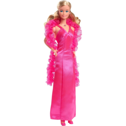 Barbie Signature 1977 Superstar Classic Doll Reproduction (Blonde) with Twisting Waist & Legs, Pink Dress & Boa, Gift for Collectors