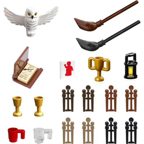 LEGO Harry Potter Minifigure Accessory Pack - Owl Magic Spell Book, Wands, Brooms, Goblets, and Lamp Accessories