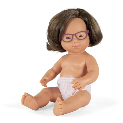 Miniland Educational Corporation Baby Doll Caucasian Girl with Down Syndrome with Glasses 15, Poly-Bagged,Multi