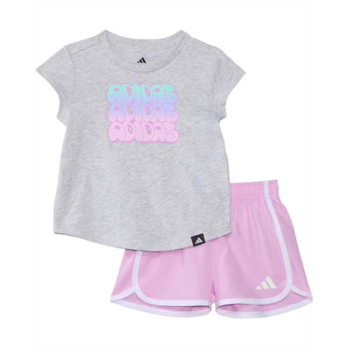 adidas Kids Cap Sleeve Heather Tee & Woven Short Set (Toddler/Little Kid)