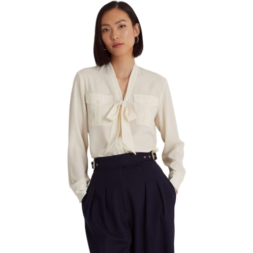 POLO RALPH LAUREN Womens Lauren Ralph Lauren Crepe Tie-Neck Shirt