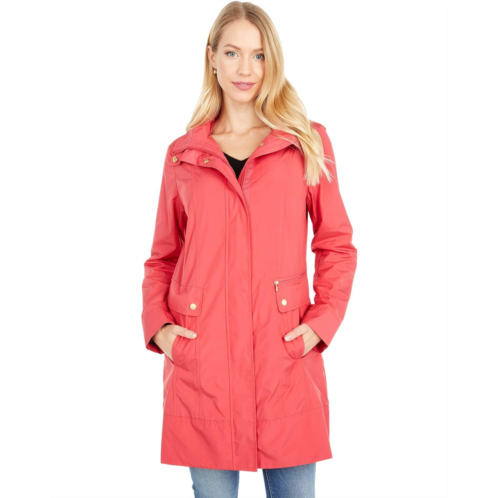 Womens Cole Haan 34 1/2 Single Breasted Rain Jacket with Removable Hood