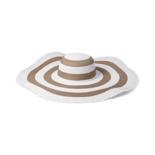 Badgley Mischka Maxi Striped Floppy Hat with Raw Edge