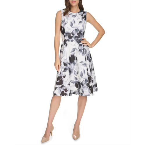 Womens Calvin Klein Scuba Floral A-Line