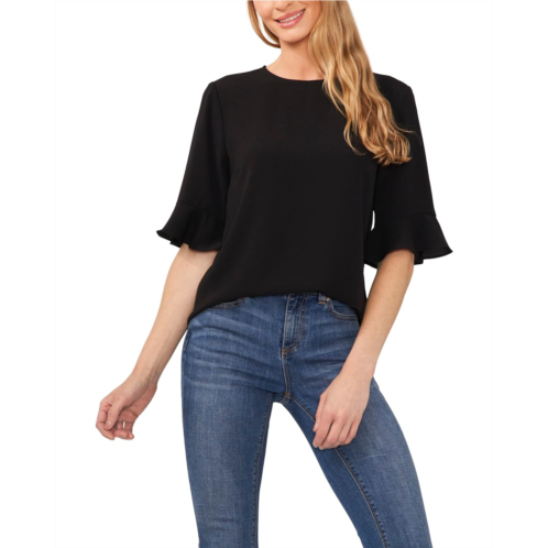 Womens CeCe Short Sleeves Ruffle Cuff Crew Neck Blouse