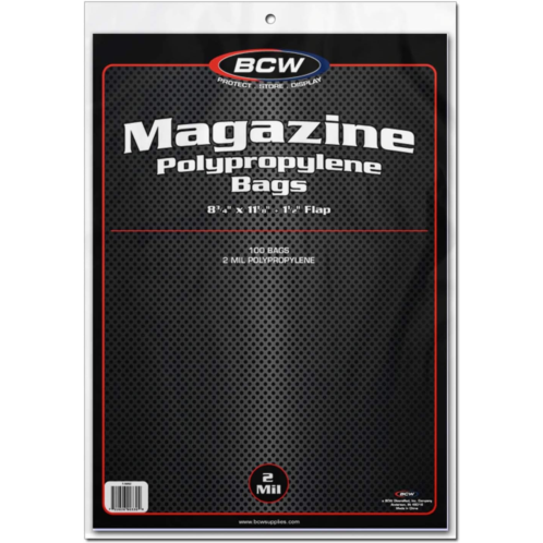 BCW Magazine Bags - 1 Pack of 100 Acid-Free, Crystal Clear Polypropylene Sleeves for Archival-Quality Storage of Collectible Magazines Protect and Showcase Your Valuable Comic Book