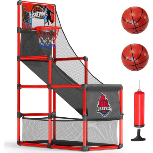 BESTKID BALL Kids Basketball Hoop Single Shot System Arcade Game Set: Indoor & Outdoor Sports Toys for Boys & Girls, Includes Ball, Ideal Party Gifts for Little Athletes Ages 3-9.