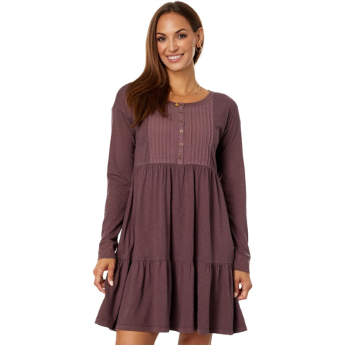 Womens Lucky Brand Pin Tuck Tiered Knit Henley Dress