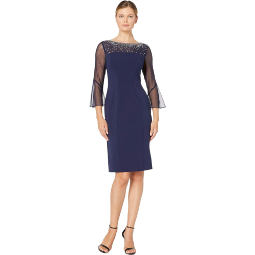 Alex Evenings Short Sheath Dress with Embellished Illusion Neckline