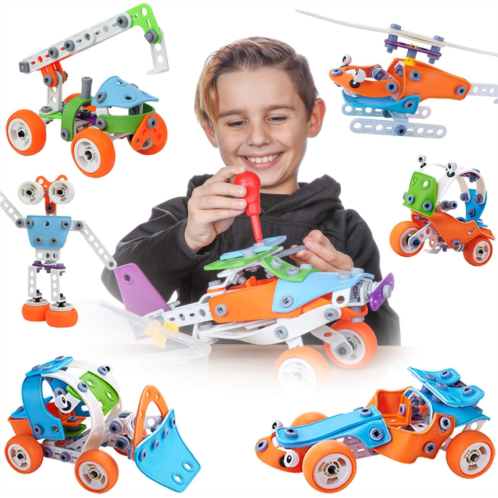 Toy Pal STEM Toys for 6-8 Year Old Boys Girls 7 in 1 Engineering Building Set 163 Pc Educational Construction Building Toy for Boys Age 6-8 Fun Birthday Gift