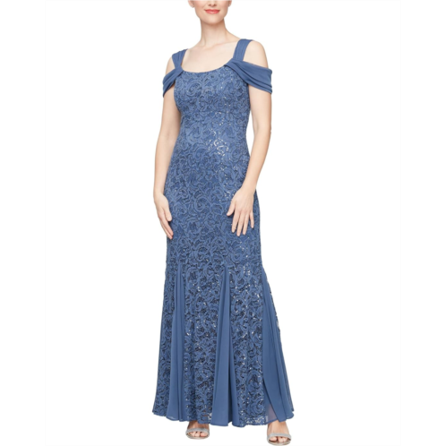 Womens Alex Evenings Long Sequins Lace Dress