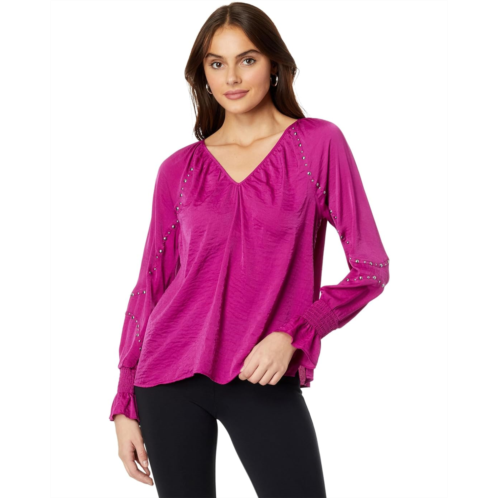 Womens Vince Camuto Embroidered V-Neck Long Sleeve Blouse