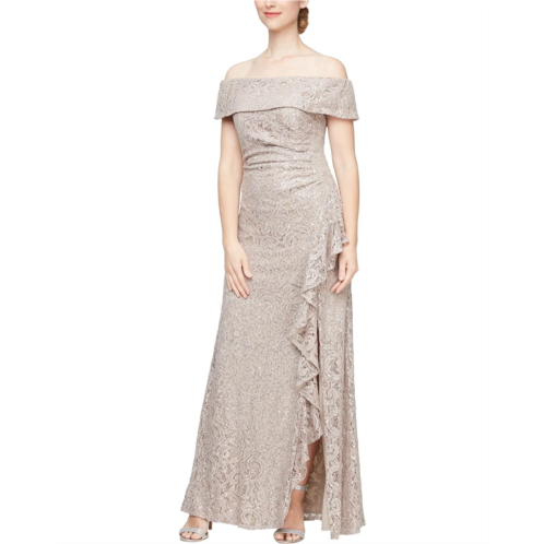 Womens Alex Evenings Long Sequins Lace Dress