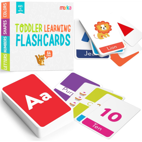 merka Toddler Flash Cards Alphabet Flash Cards for Toddlers, Set of 64 Letters, Colors, Shapes and Numbers, Learning Toy Educational Preschool Toddler Flashcards, Ideal Easter Gift