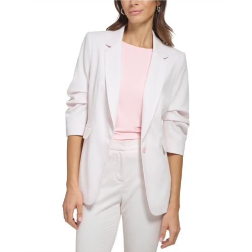 DKNY Ruched Sleeve One-Button Blazer