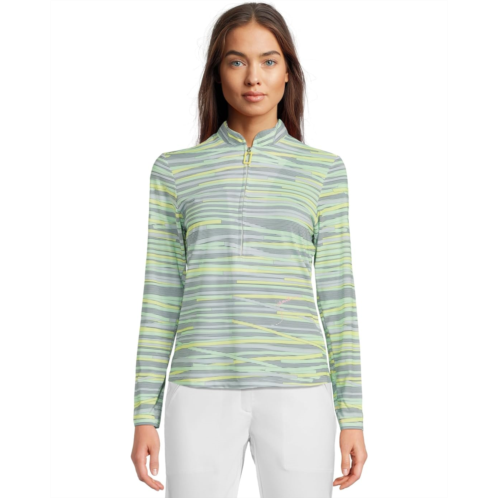 Womens Jamie Sadock Sunsense Chopstix Print Long Sleeve 1/4 Zip Sun Protection Top