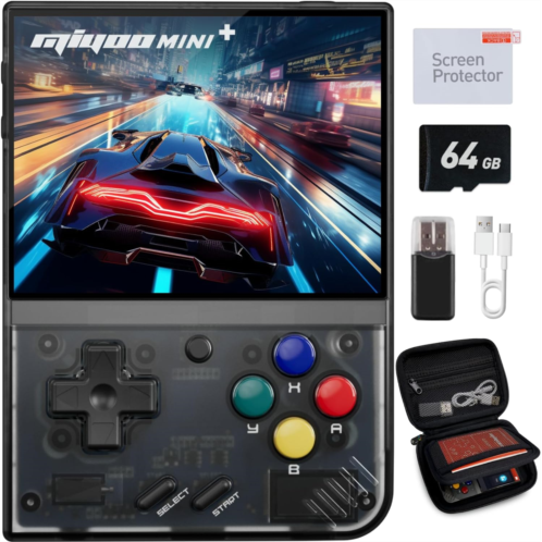 migofee Miyoo Mini Plus Retro Gaming Console, with Dedicated Storage Case, 3.5 Inch IPS 640x480 Screen, 64G TF Card with 10,000+ Games, 3000mAh 9+Hours Battery, Support Wireless Ne