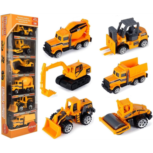 Jellydog Toy Small Construction Trucks , Kids Construction Vehicles Toy, Friction Powered Kids Dumper Truck, Bulldozers,Forklift,Tank Truck, Asphalt Car, Excavator Toy for Children