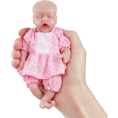Vollence 6.5 inch Mini Asleep Full Silicone Baby Dolls That Look Real Girl,Not Vinyl Dolls,Small Realistic Soft Silicone Miniature Tiny Baby Doll Stress Relief Childrens Day Gifts