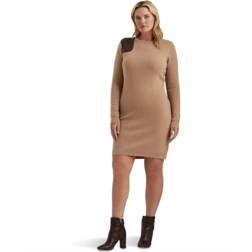 POLO Ralph Lauren Plus Size Faux Leather Trim Wool Cashmere Dress