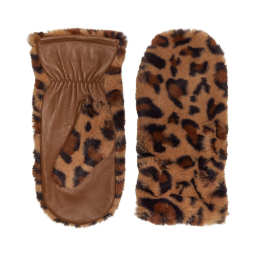 Badgley Mischka Leather Mitten with Faux Fur Trim