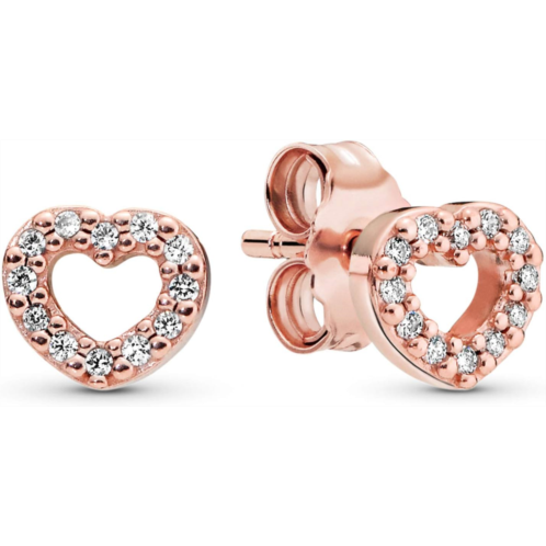 PANDORA Open Heart Stud Earrings - Great Gift for Her - Stunning Womens Earrings - 14k Rose Gold & Cubic Zirconia