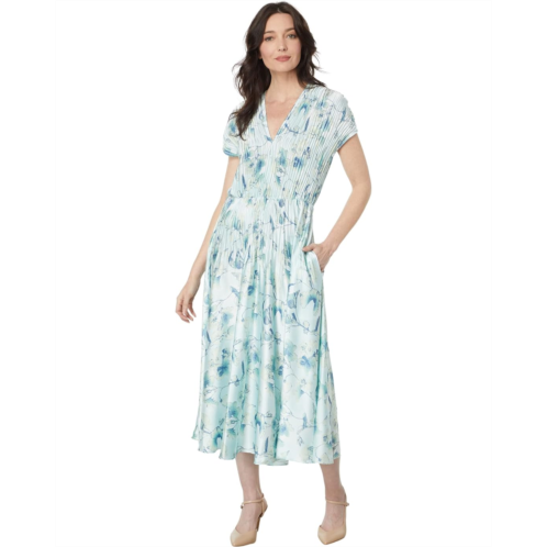 Vince Floral Crushed Cap Sleeve V-Neck Dress