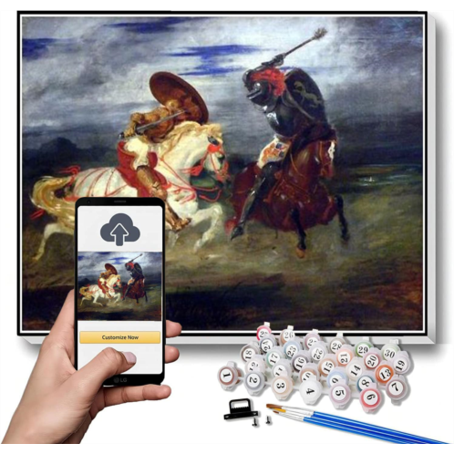 Hhydzq DIY Oil Painting Kit,Two Knights Fighting in A Landscape Painting by Eugene Delacroix Arts Craft for Home Wall Decor