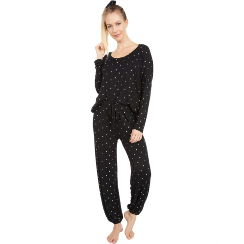 Womens Plush Ultra Soft Heart Jersey Pajama + Scrunchie Set