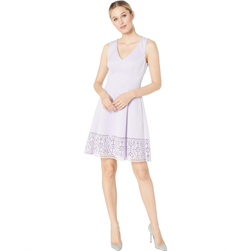 Vince Camuto Scuba Sleeveless Fit & Flare Dress w/ Cut Out Back & Laser Cut Hem
