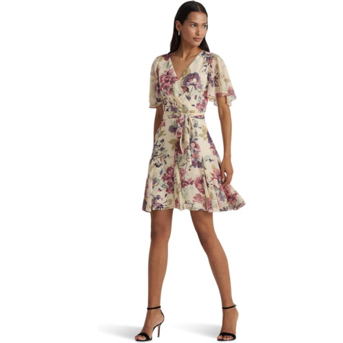 POLO RALPH LAUREN Womens Lauren Ralph Lauren Floral Crinkle Georgette Surplice Dress