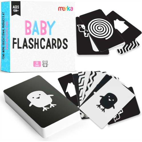 merka Newborn Toys Black and White Baby Toys High Contrast Baby Toys for Newborn Set of 50 Flashcards for Visual Stimulation and Brain/Sensory Development