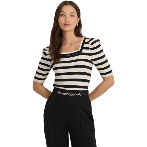 POLO RALPH LAUREN Womens Lauren Ralph Lauren Striped Cotton Jersey Puff-Sleeve Tee