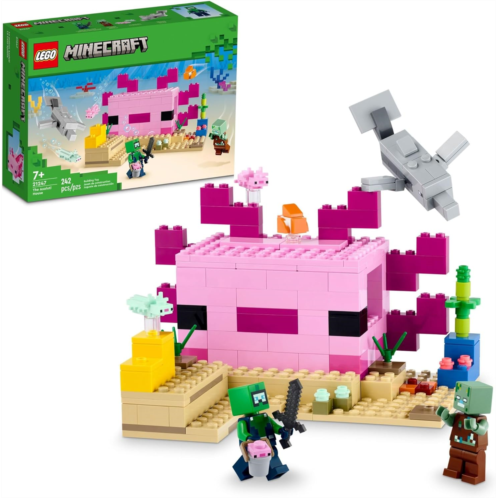 LEGO Minecraft The Axolotl House 21247 Building Toy Set, Creative Adventures at a Colorful Underwater Base, Includes a Diver Explorer, Dolphin, Drowned and More, Minecraft Toy for