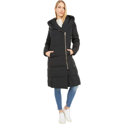Womens Cole Haan Zip Front Down Coat w/ Dramatic Oversized Hood