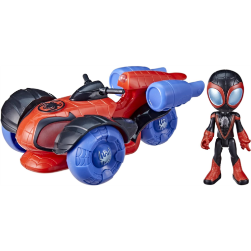 Hasbro Spidey and his Amazing Friends Glow Tech Techno-Racer Toy Car with Miles Morales Spider-Man Action Figure, Marvel Super Hero Preschool Toys for 3+ Year Old Kids, Lights & Sounds