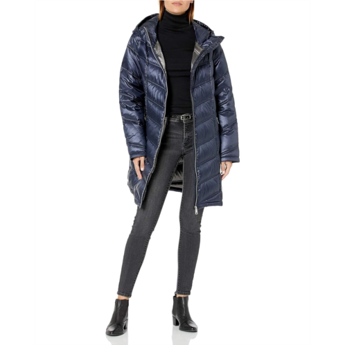 Womens Calvin Klein Hooded Chevron Packable Down Jacket (Standard and Plus)