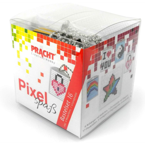 Pracht Creatives Hobby P90033-63501 Pixel Fun Craft Kit 16, for 4 Lockets, Keyrings, Boys and Girls, Ideal as a Small Gift, Bag, for Childrens Birthday Parties, Colourful